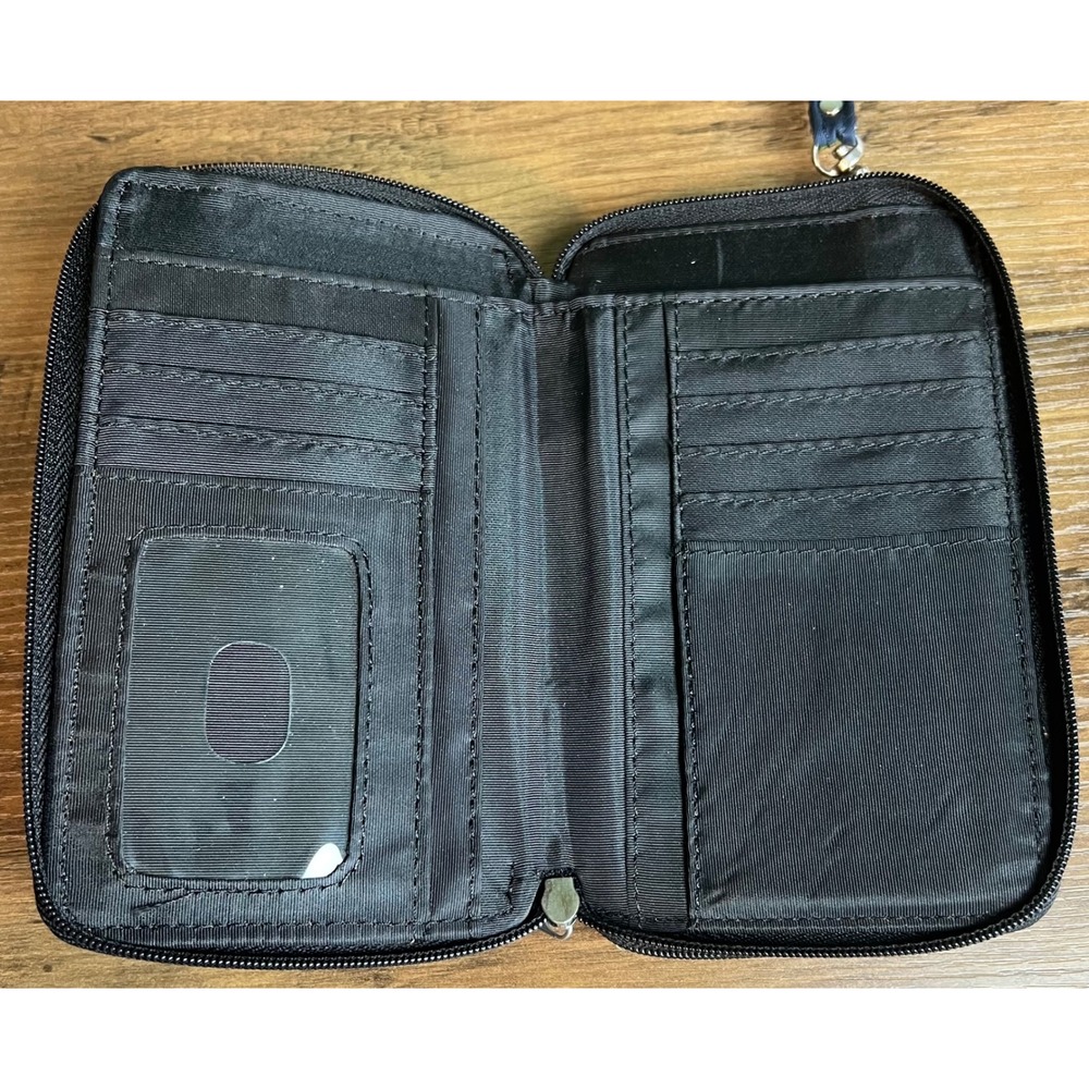 Smith & Skee Navy Blue Cherry Butterfly Print Nylon Wristlet Wallet Organizer - Picture 3 of 5